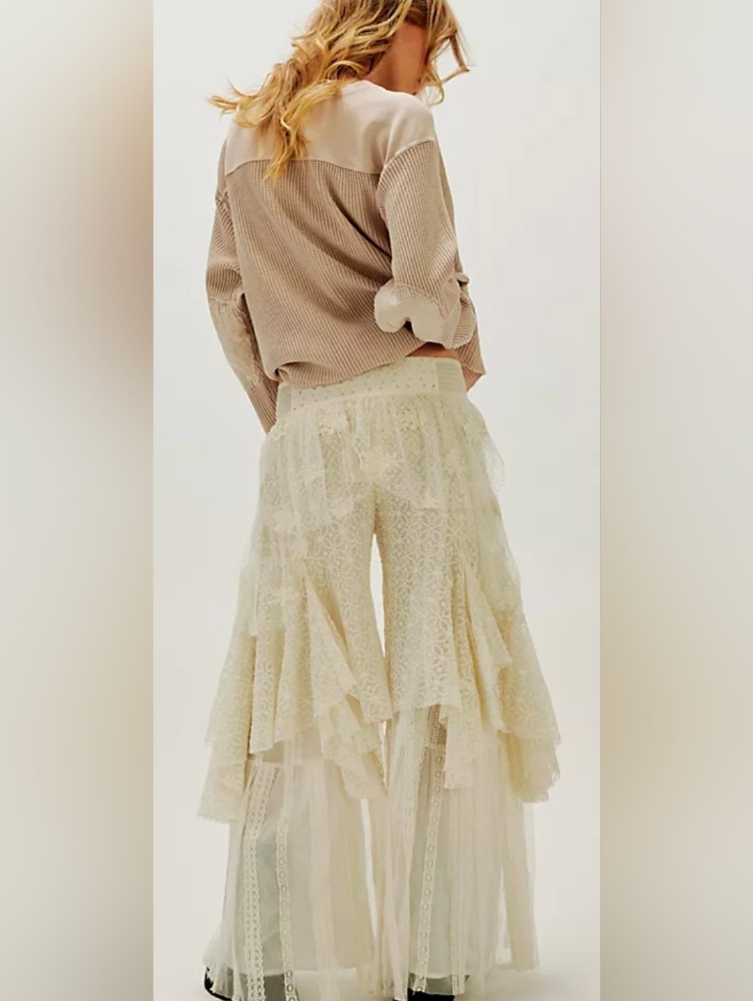 Free People Florence Lace Tiered Ivory Fairy Pants
